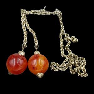 Vintage Marbled Bakelite Bead Lariat Necklace